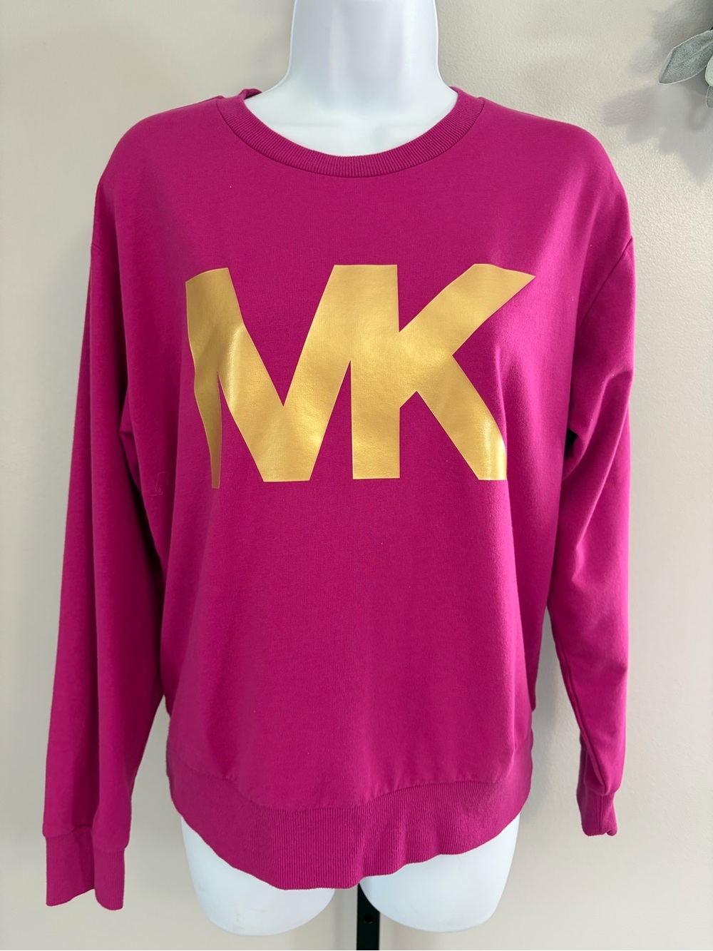 Michael Kors Magenta Crewneck Sweatshirt with Gold MK Emblem